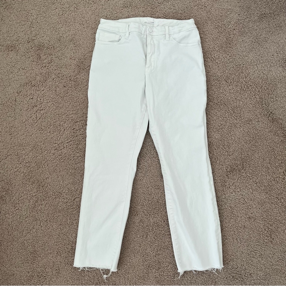 Good American White Good Legs Straight Mid Rise Ankle Jeans Size 8